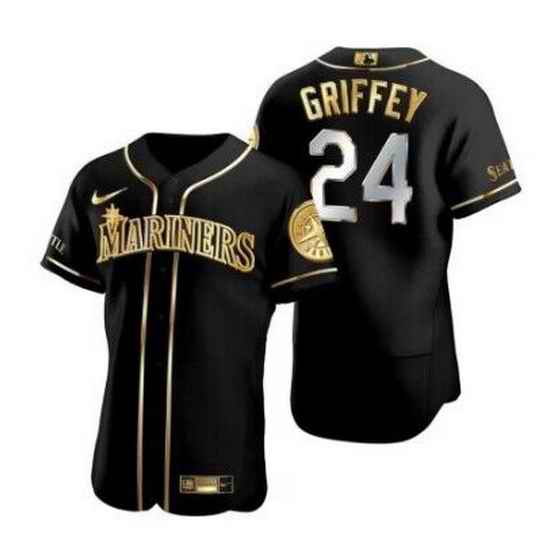 Men Seattle Mariners 24 Ken Griffey Jr  Black Golden Flex Base Stitched Baseball Jersey